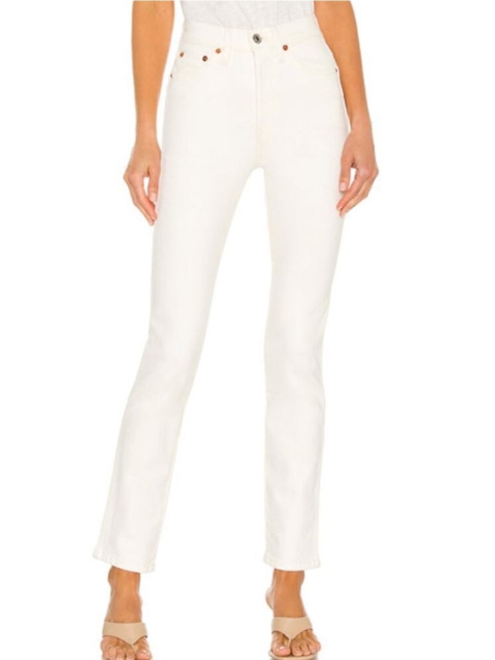 Re/Done High Rise 90s Jeans 25 off white cream straight leg button fly